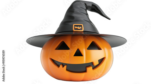 A pumpkin with a black hat on top and a smiley face