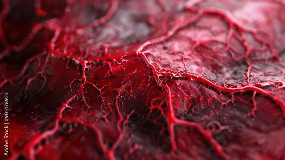 Fototapeta premium A close up of red veins on a red background