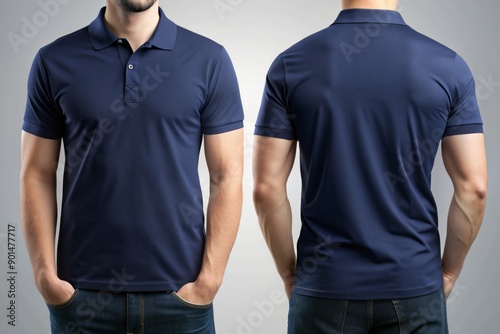Wallpaper Mural Sleek dark blue polo shirt mockup with blank front and back, ideal for showcasing custom designs, logos, or text, with a versatile and modern aesthetic. Torontodigital.ca