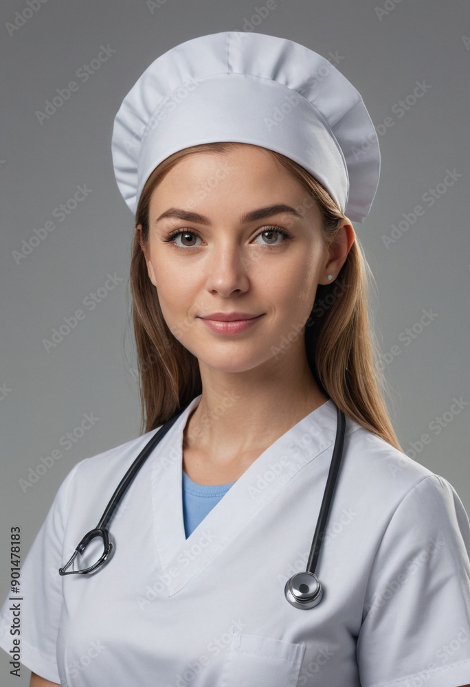 Portrait view of a regular Nurse , candid, social media, avatar image, plain solid background Portrait view of a regular Nurse , candid, social media, avatar image, plain solid background