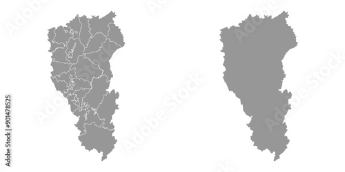 Kemerovo Oblast map, administrative division of Russia. Vector illustration.