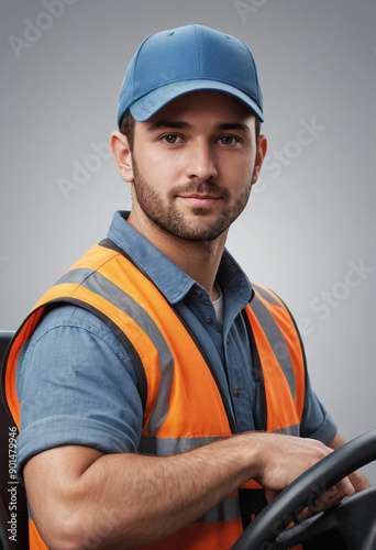Portrait view of a regular Truck Driver , candid, social media, avatar image, plain solid background
