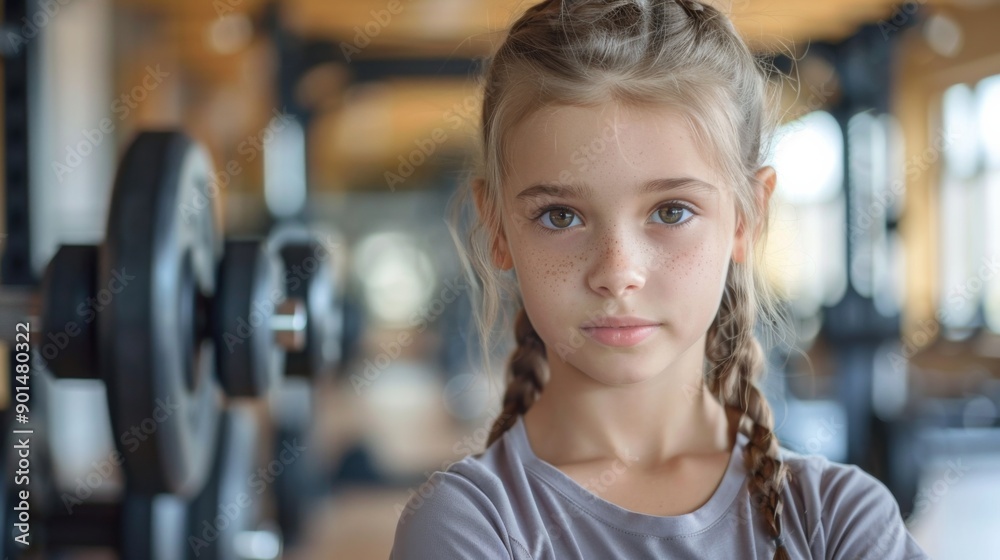 Obraz premium Young Girl in Gym with Braided Hair