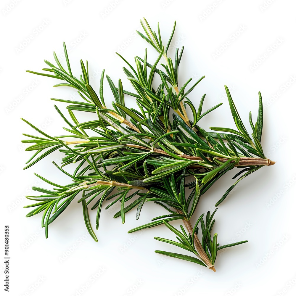 Fototapeta premium Fresh rosemary sprigs isolated on a white background. Aromatic herb used in cooking and medicine.