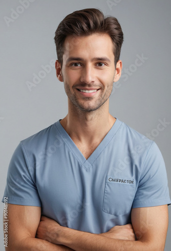 Portrait view of a regular Chiropractor , candid, social media, avatar image, plain solid background