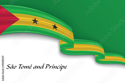 Waving ribbon with flag of Sao Tome and Principe