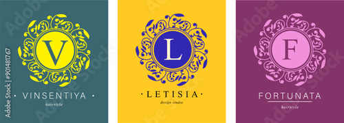 Bundle of Botanical Logos. Monogram of letters V, L , F. with Organic Plant Elements. Vector design. for beauty salon or art studio.