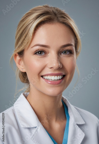 Portrait view of a regular Dental Hygienist , candid, social media, avatar image, plain solid background