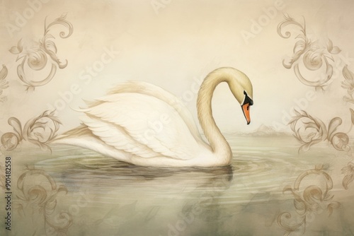 Fototapeta Naklejka Na Ścianę i Meble -  Illustration of swan painting animal bird.