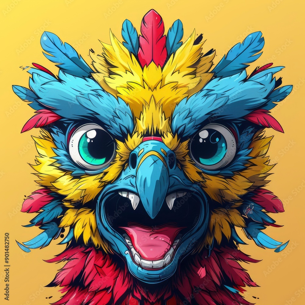 Obraz premium Colorful Mythical Bird with Open Beak