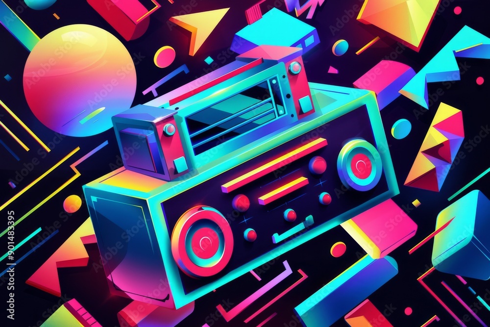 Vibrant Boombox in a Cosmic Explosion of Color Vibrant Boombox in a Cosmic Explosion of Color