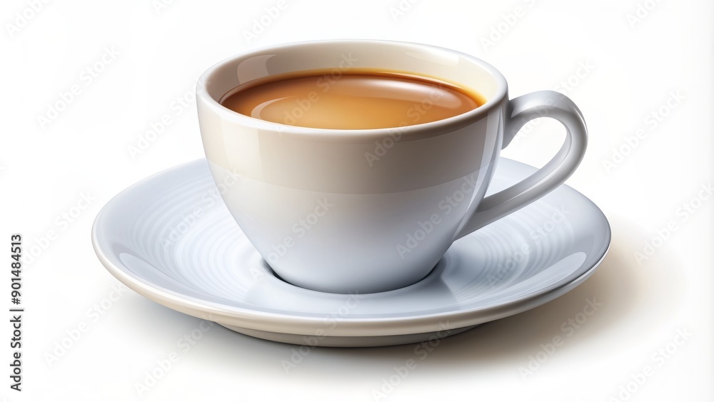 Stylized minimalist vector illustration of a rich espresso shot served in a delicate cup with a matching saucer on a clean white background. Stylized minimalist vector illustration of a rich espresso shot served in a delicate cup with a matching saucer on a clean white background.
