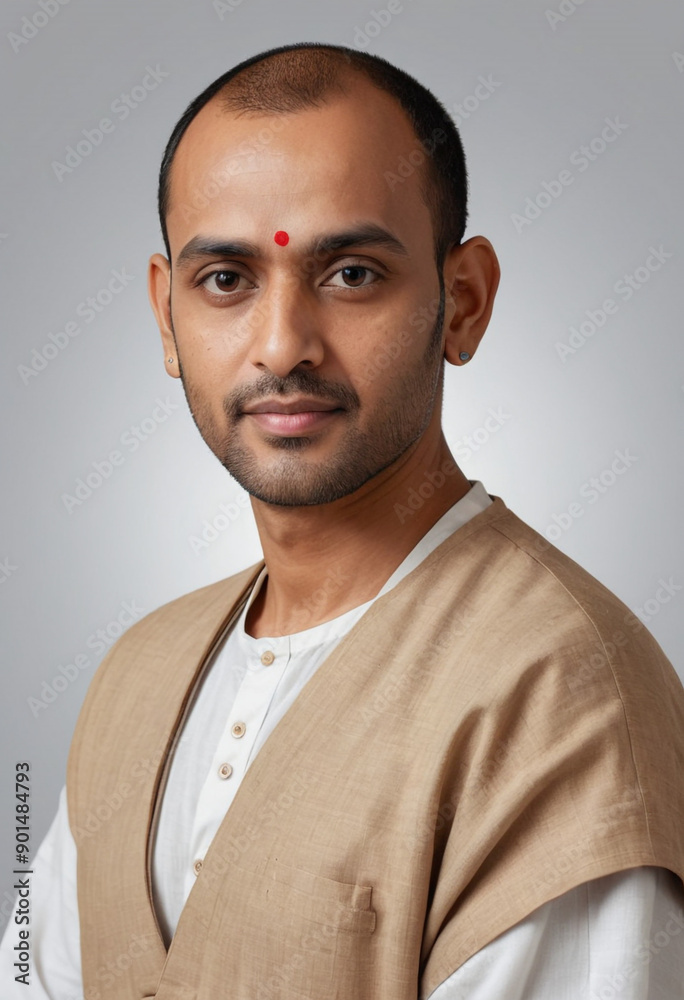 Obraz premium Portrait view of a regular Acharya , candid, social media, avatar image, plain solid background
