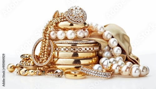 Pile of Gold Jewelry and Pearls