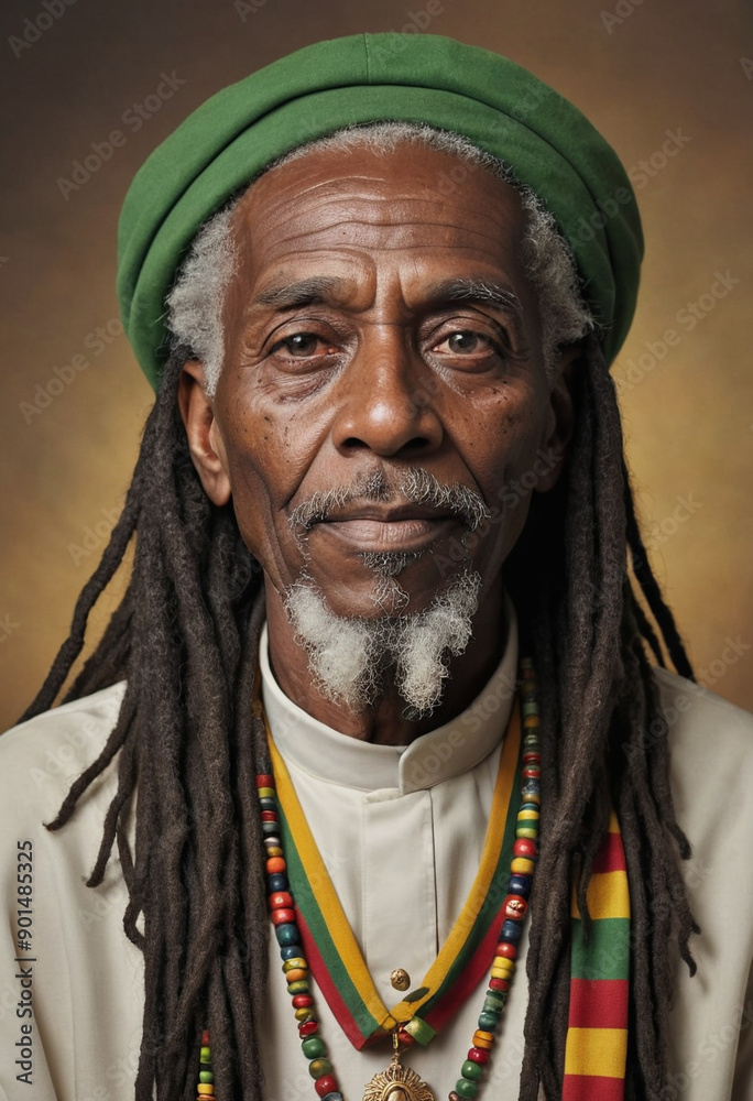 Portrait view of a regular Rastafarian Elder/Priest , candid, social media, avatar image, plain solid background Portrait view of a regular Rastafarian Elder/Priest , candid, social media, avatar image, plain solid background