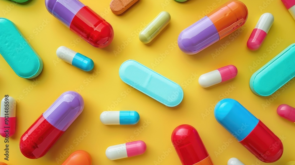 Variety of colored frame shaped pills