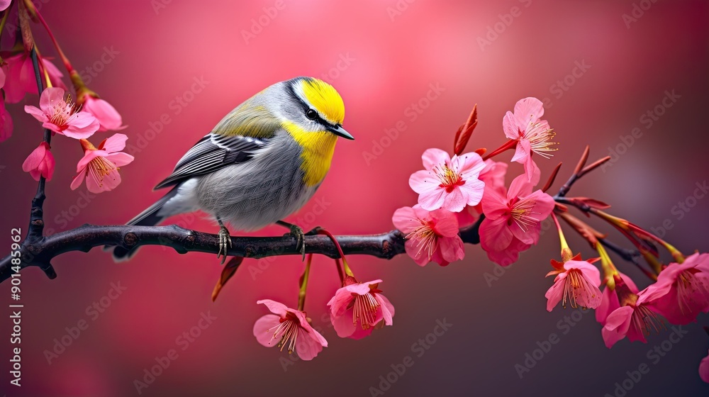 a grey and yellow bird sitting on the branch a grey and yellow bird sitting on the branch