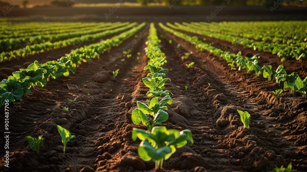 Obraz premium Monoculture: The agricultural practice of growing a single crop species in a large area, often leading to reduced biodiversity and increased vulnerability to pests and diseases.