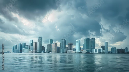 Showcase the Miami skyline with the iconic Port of Miami in the foreground, blending urban and maritime elements.