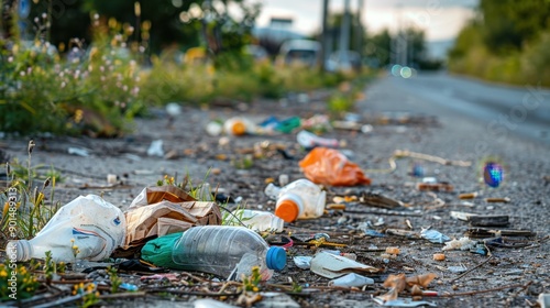 Litter: Trash or waste left in unauthorized spots, typically disposed of irresponsibly, leading to environmental pollution and degradation of public spaces.
 photo