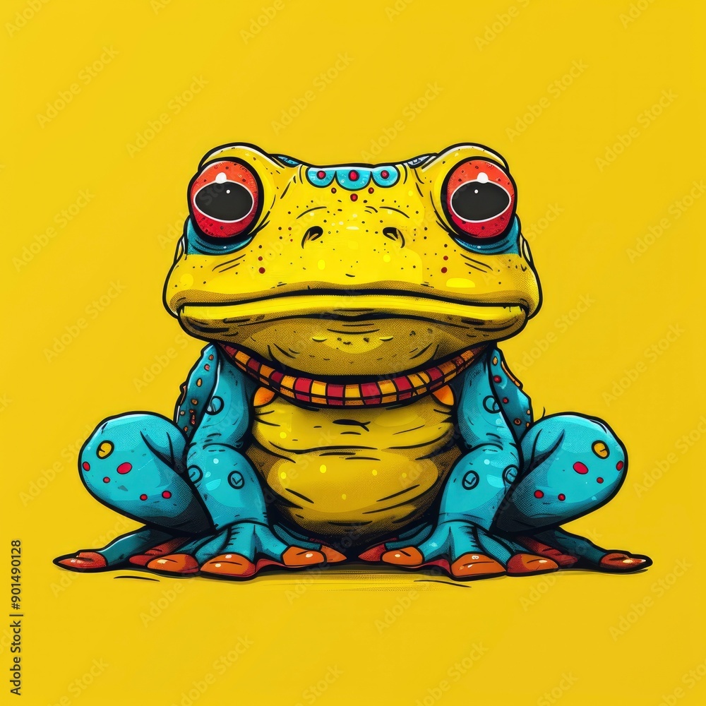 Φωτογραφία Cartoon Illustration of a Colorful Frog with Yellow Skin and Blue Spots