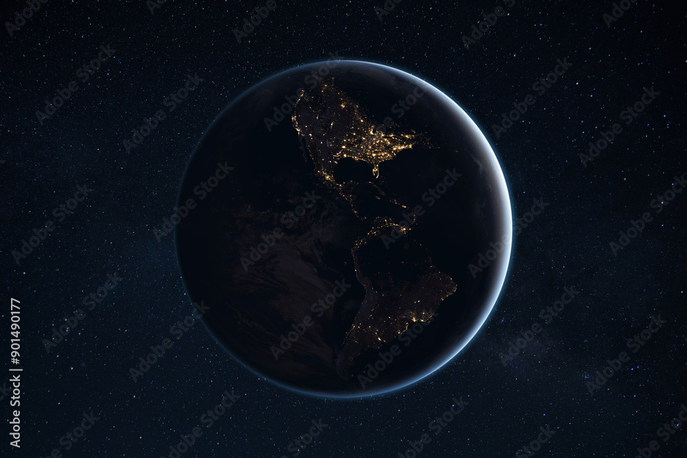 Φωτογραφία Beautiful night planet Earth with cities of South America and USA