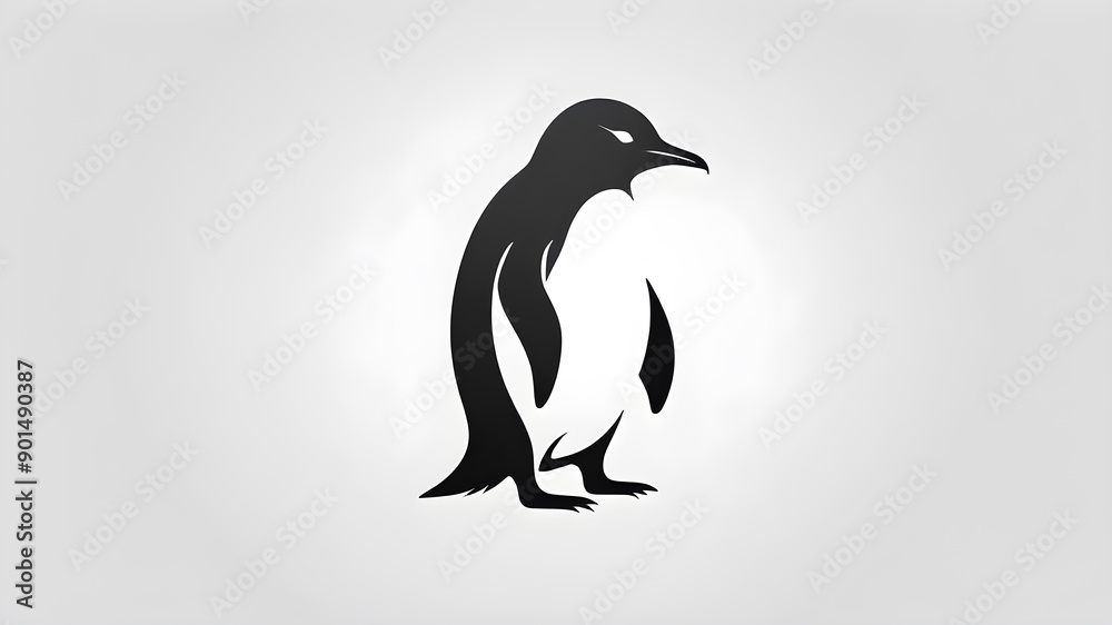 Obraz premium Penguin silhouette logo on white background. Generative AI