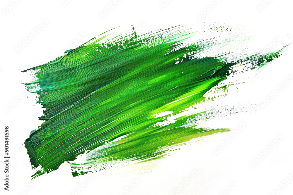 abstract green brush stroke painting isolated, high-resolution artistic green paint texture on white background