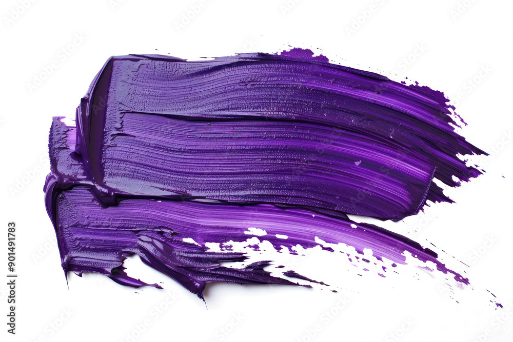 purple grunge brush strokes of oil paint isolated on transparent or white background clipping path