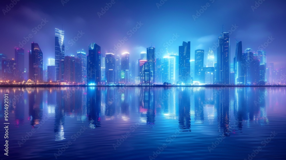 Fototapeta premium Futuristic cityscape at night