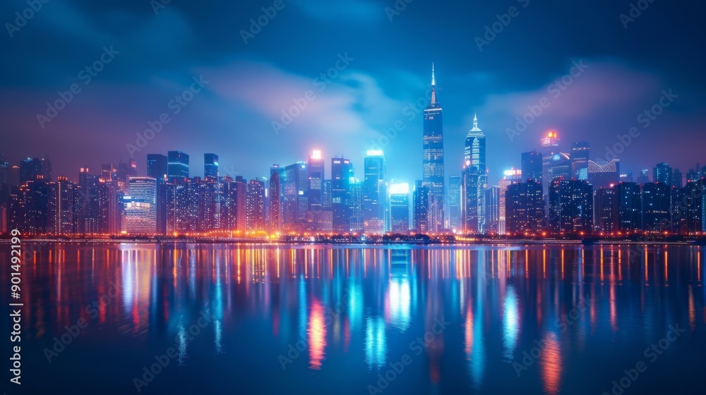 Fototapeta premium Cityscape at Night with Reflections