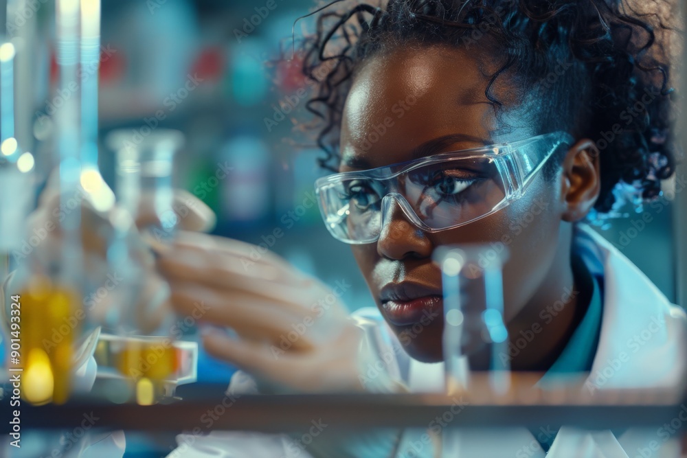 A researcher is meticulously handling glass vials amidst various scientific instruments and experiments in a busy laboratory setting, contributing to groundbreaking discoveries. A researcher is meticulously handling glass vials amidst various scientific instruments and experiments in a busy laboratory setting, contributing to groundbreaking discoveries.