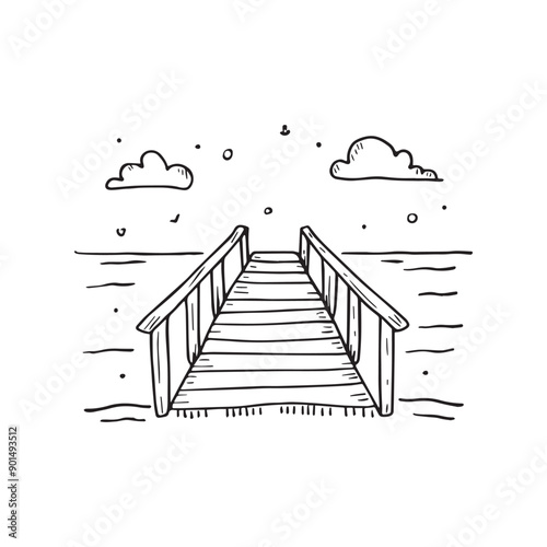 Simple drawing of a pier extending into the sea