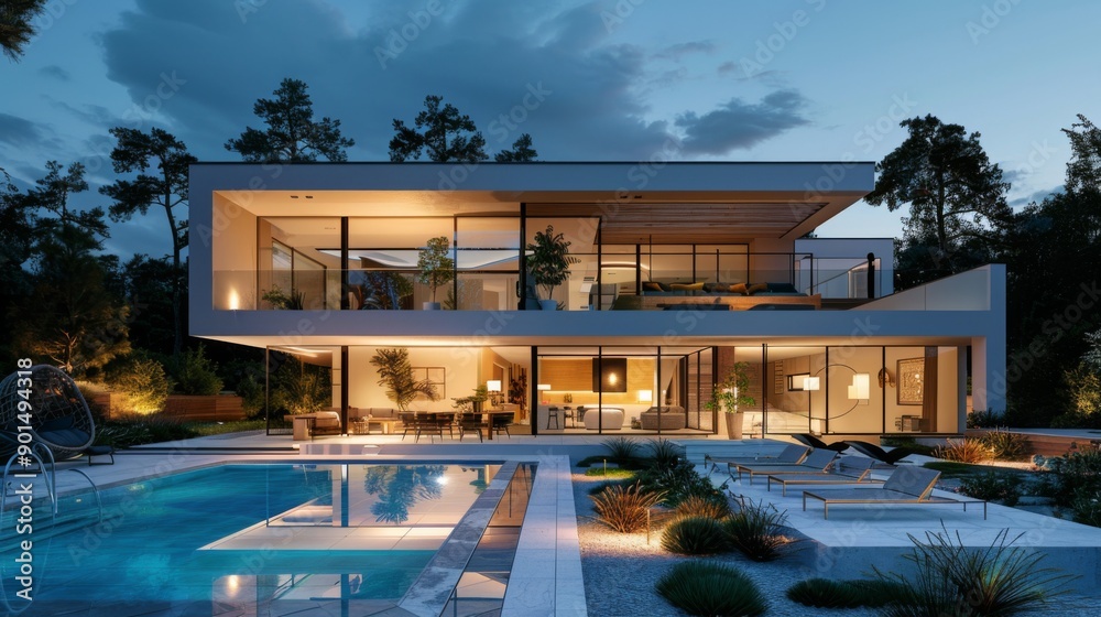 Fototapeta premium Modern Luxury Home at Dusk