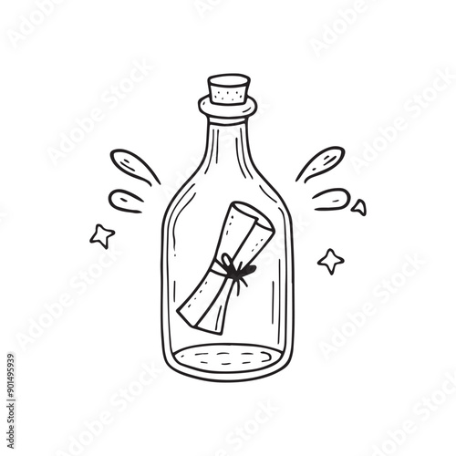 Simple drawing of a message in a bottle