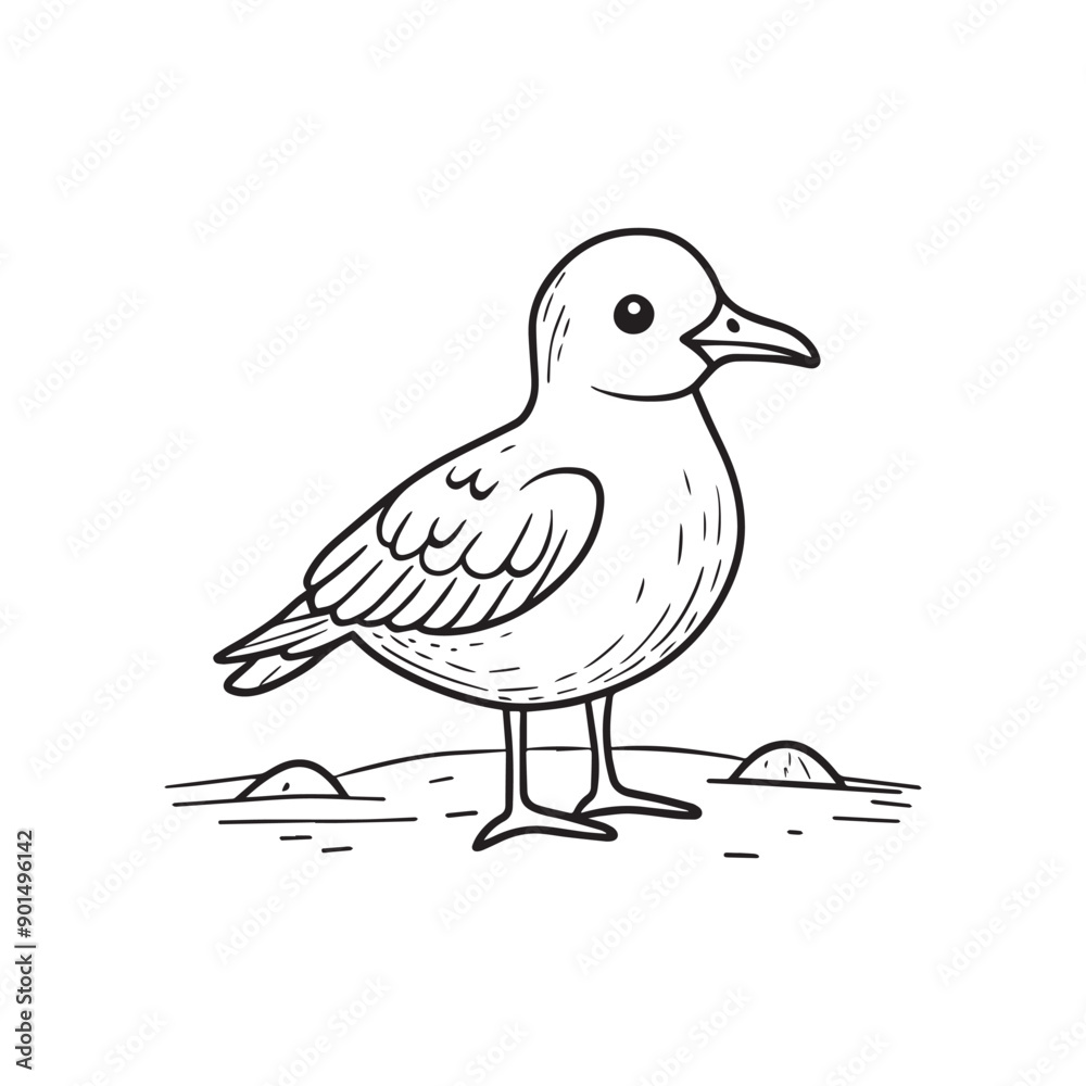 Fototapeta premium Simple drawing of a seagull on the sand