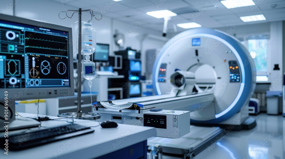 medical diagnostic MRI device in a hospital laboratory. medical diagnostic MRI device in a hospital laboratory.