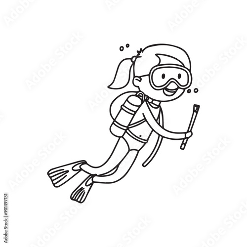 Simple drawing of a woman scuba diver exploring