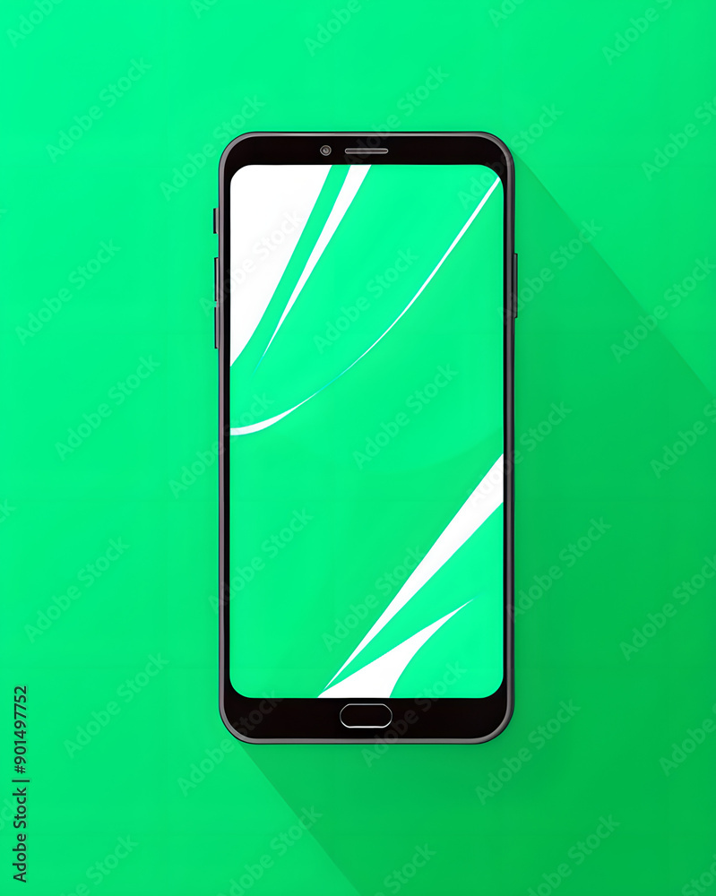 Smartphone on a bright emerald background Smartphone on a bright emerald background