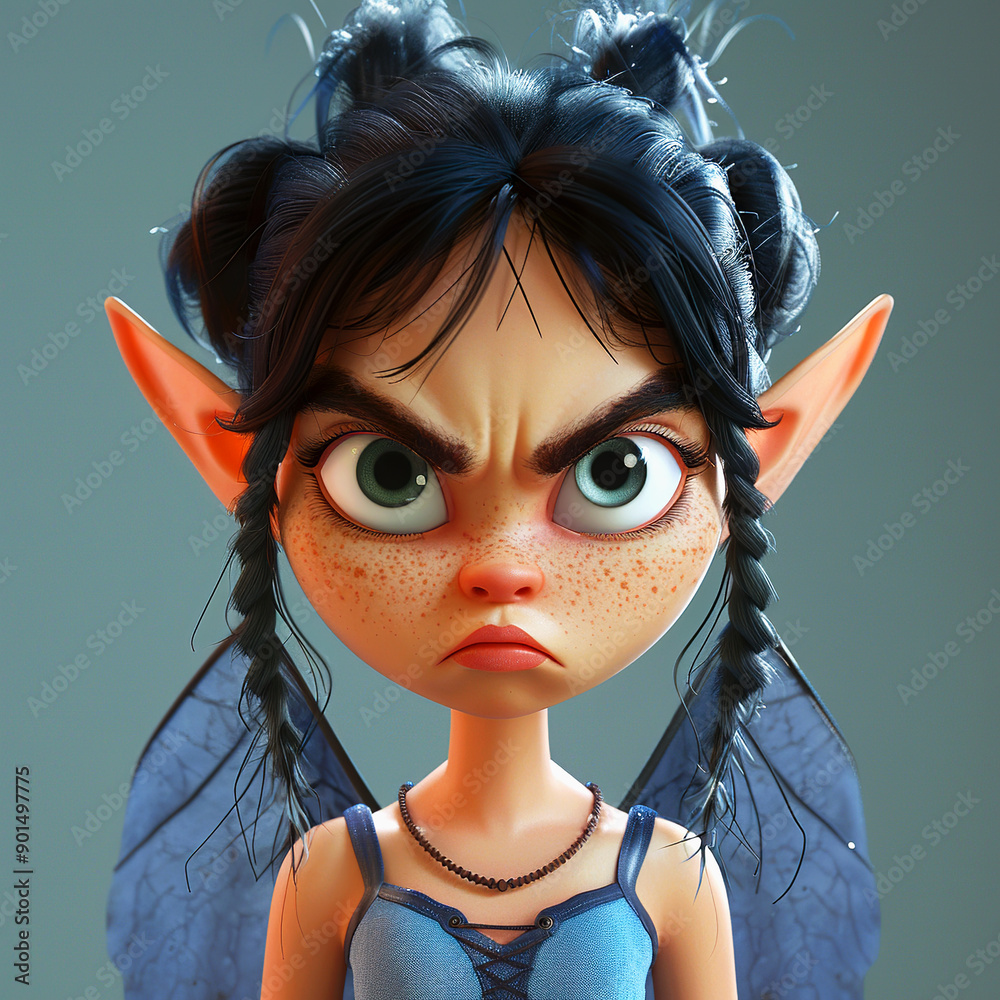 custom made wallpaper toronto digitalA 3D Rendered Portrait of an Angry Fairy with Large Elven Ears and Blue Wings