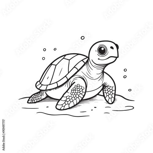 Simple drawing of a turtle on the sand beach