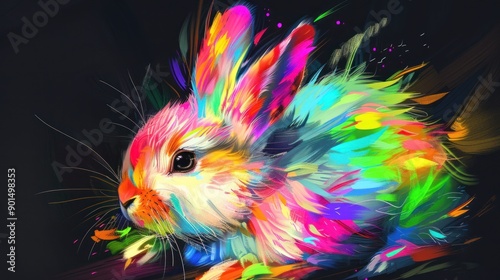 Rainbow Bunny in a Digital Art Style