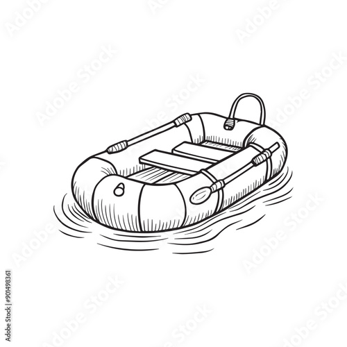 Simple drawing of a raft on the water
