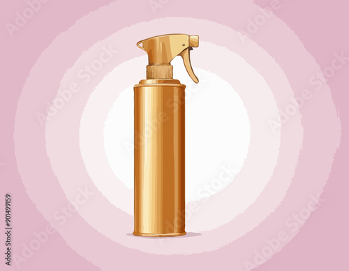 Cartoon style simple gradient hair spray fixation icon. Open gold container with cap. Hair care and styling accessory vector illustration.