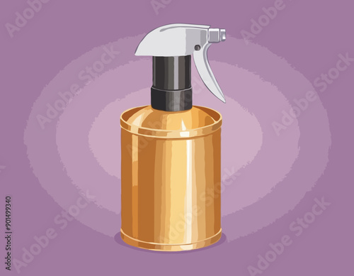 Cartoon style simple gradient hair spray fixation icon. Open gold container with cap. Hair care and styling accessory vector illustration.