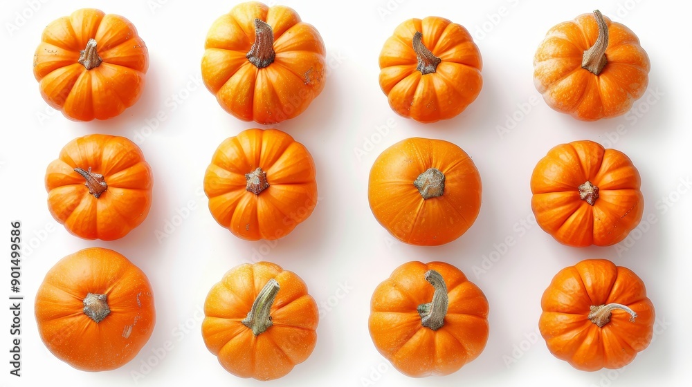 pumpkin arranged in rows and top view on white background pumpkin arranged in rows and top view on white background