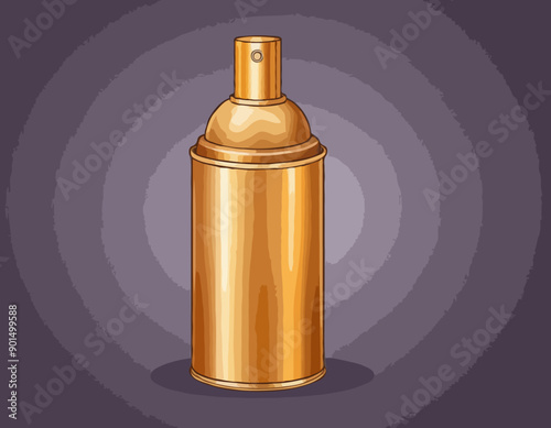 Cartoon style simple gradient hair spray fixation icon. Open gold container with cap. Hair care and styling accessory vector illustration.