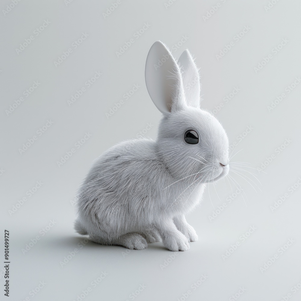 White Rabbit Sitting on a Light Grey Background White Rabbit Sitting on a Light Grey Background