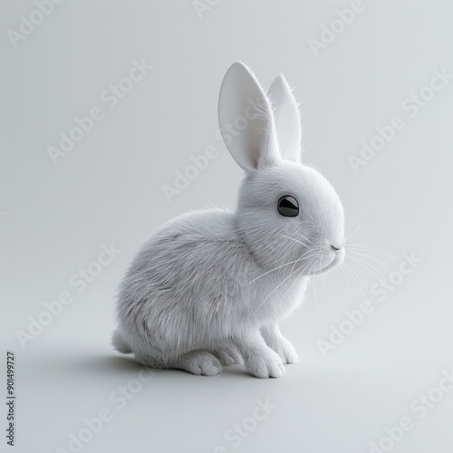 White Rabbit Sitting on a Light Grey Background © @_ greta