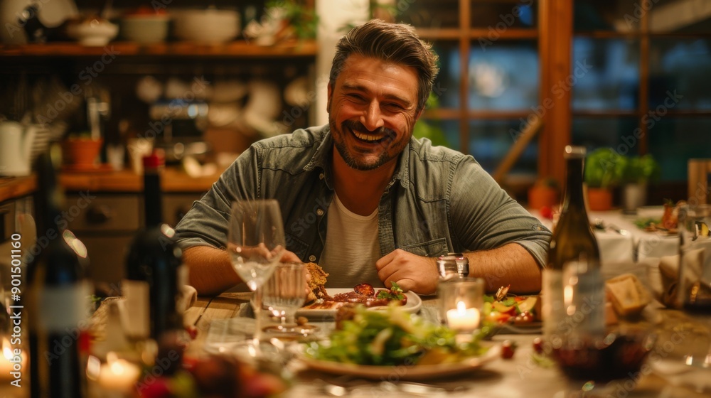 Happy Man Enjoying Dinner Happy Man Enjoying Dinner